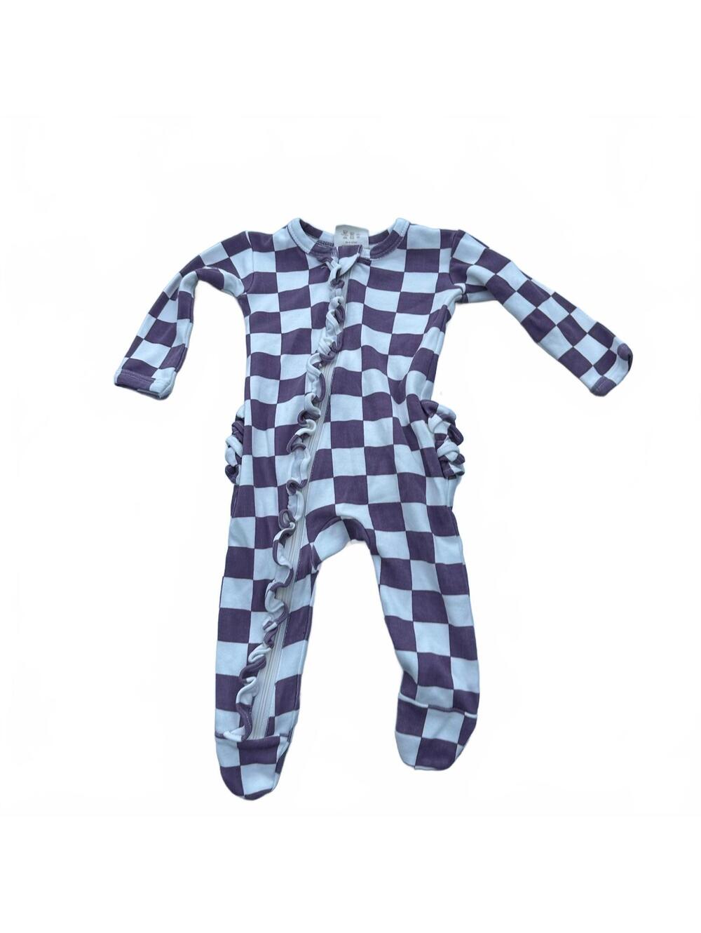 SIIX Collection Organic Cotton Romper Berry Cheesecake Checkerboard 0-3M
